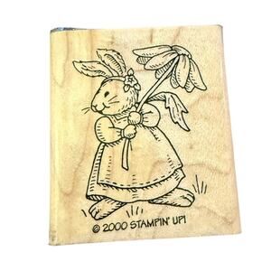 Stampin’ Up Bunny With Flower Umbrella Vintage 2000 Rubber Stamp